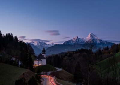 Wallfahrtskirche Maria Gern (Sonnenaufgang) in einer Langzeitbelichtung - www.matthias-foto.de