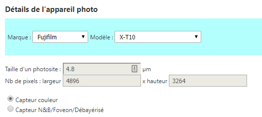 Sternenhimmel fotografieren: NPF Online-Rechner (SAH): Auswahl Kameramodell - www.matthias-foto.de